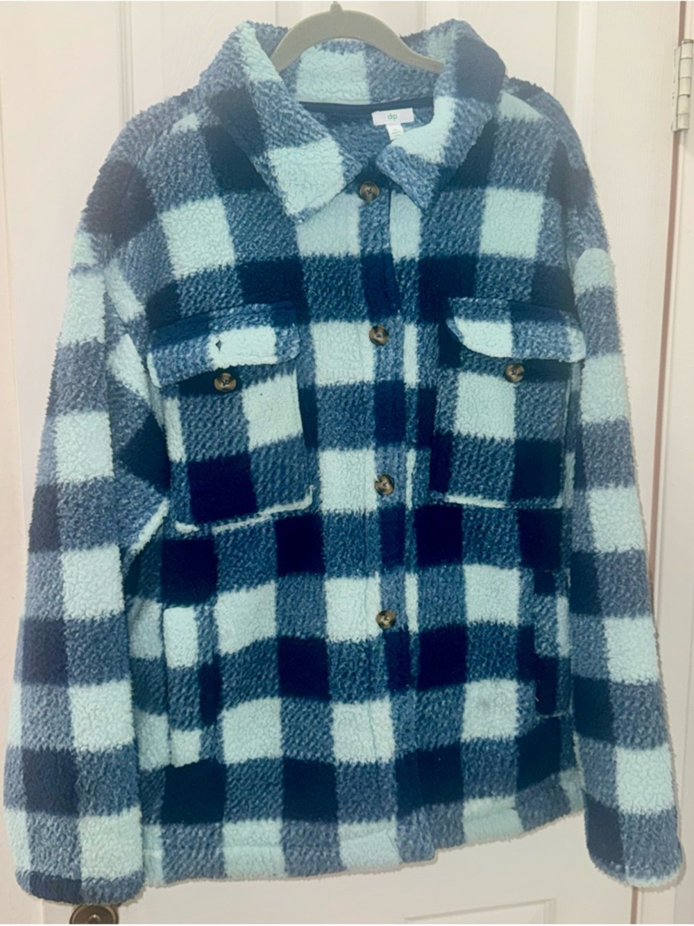 dip Blue and Light Blue Plaid Teddy Jacket